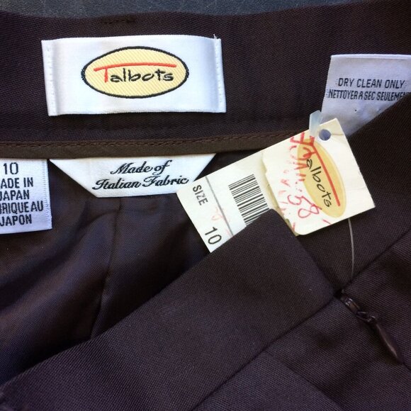 Talbots NOS Pants Vintage 1990s Made Japan Brown Cotton Blend Side Zip Size 10 - Picture 2 of 4